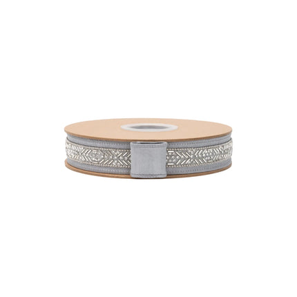 1" premium wired ribbon, detailed silver beaded pattern with wired edge and matching silver backing