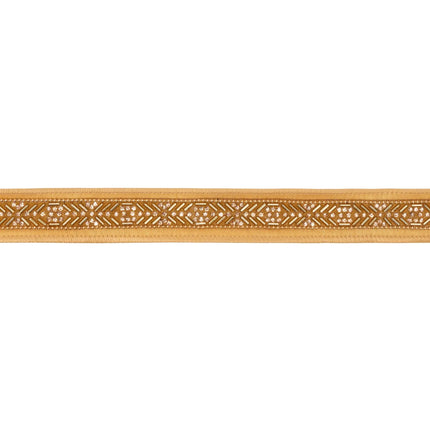 1‑inch wired ribbon with ornate gold beaded embellishment, polished gold backing for upscale decorations