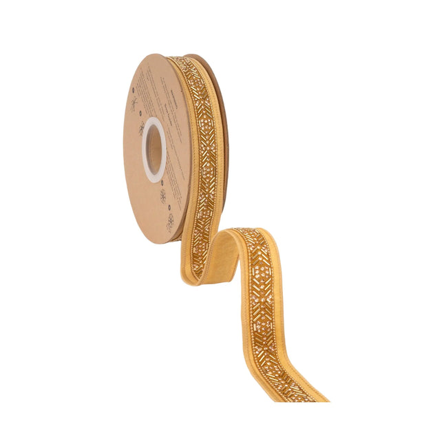 Glam gold beaded wired ribbon,featuring intricate metallic beadwork and matching gold reverse side