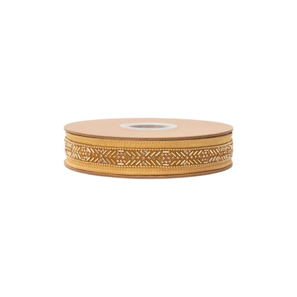 1" Wired Ribbon | Gold Beaded w/ Gold Backing | 10 Yard Roll