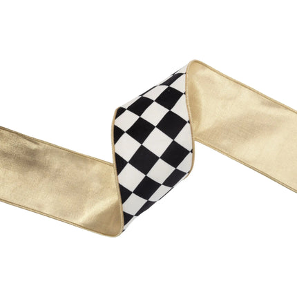 4-inch wide wired check velvet ribbon with gold inner lining for big floral arrangement
