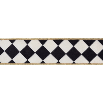 Classic rhombus check wired velvet ribbon with gold inner lining perfect for vintage party