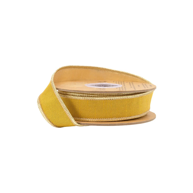 1" Wired Dupioni Ribbon, dark yellow gold with metallic gold backing for elegant DIY craft decor