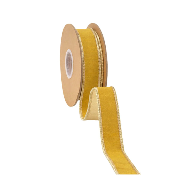 Dark yellow gold dupioni wired ribbon, shiny metallic backing for gift wrapping