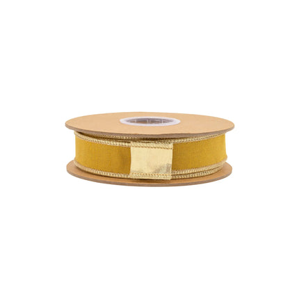 Premium 1" wired ribbon, rich golden yellow dupioni fabric with metallic gold reverse side