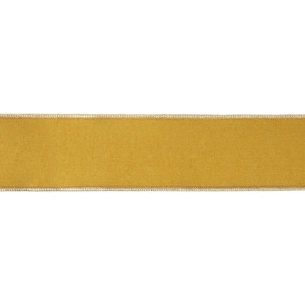 High‑quality decorative wired ribbon, dark yellow gold dupioni with polished metallic backing for seasonal DIY