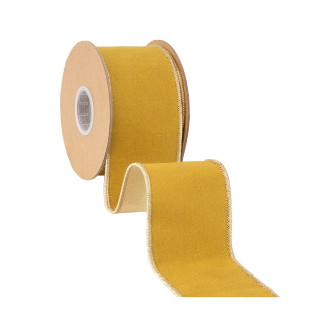 Rich golden yellow dupioni wired ribbon, metallic gold trim and reflective backing