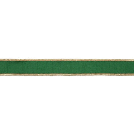 Luxury decorative wired ribbon, emerald green dupioni fabric with premium metallic gold backing for home accents