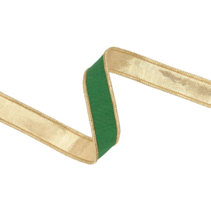 1‑inch metallic‑edged dupioni ribbon in emerald green tone for gift wrapping, wreath and seasonal styling