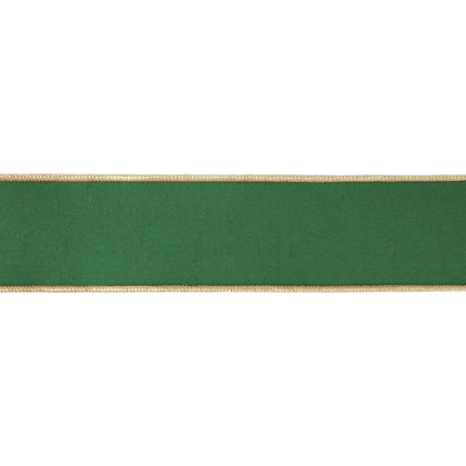 High‑end wired ribbon, emerald green dupioni fabric with premium metallic gold backing for holiday accents