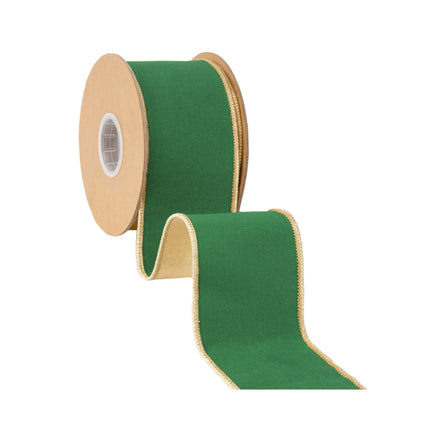Elegant wired dupioni ribbon featuring deep emerald green tone and glossy metallic backing for DIY craft projects