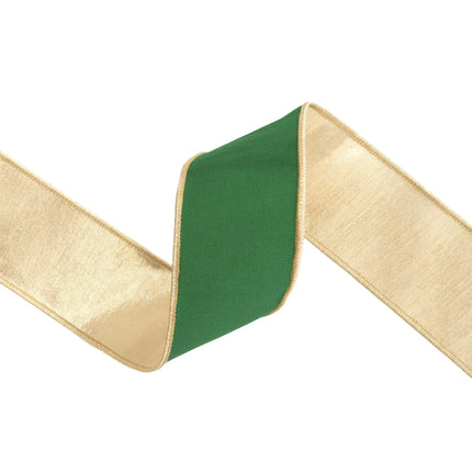 2 1/2"metallic‑edged dupioni ribbon in emerald green for wreaths, gift wrapping and seasonal home styling