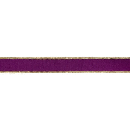 Sophisticated decorative wired ribbon, purple dupioni fabric with premium metallic gold backing for home accents