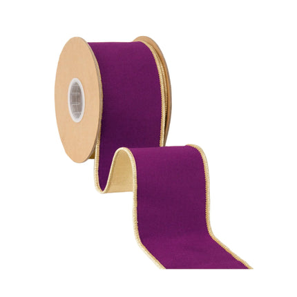 Elegant wired dupioni ribbon featuring deep purple tone and glossy metallic backing for DIY craft projects