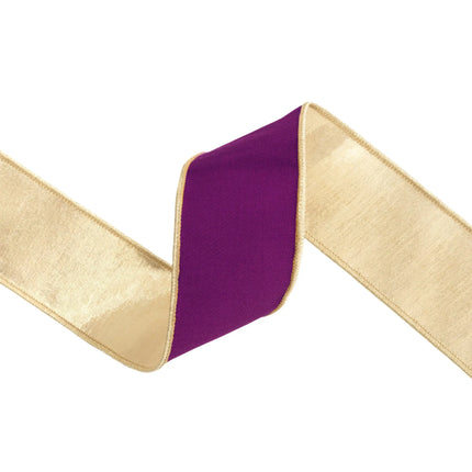 2.5‑inch metallic‑edged dupioni ribbon in purple for wreaths, gift wrapping and seasonal home styling