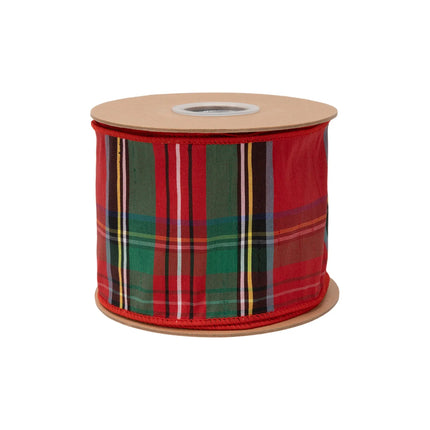 Premium 4" wired ribbon, thick woven Christmas plaid dupioni fabric for oversized wreaths and arrangements