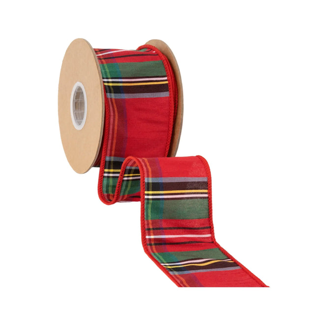 Classic holiday plaid dupioni wired ribbon,vibrant red green blue tartan detailing