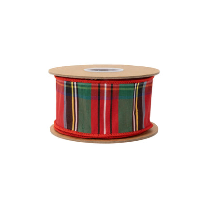 Premium 2 1/2" wired ribbon, woven Christmas plaid dupioni fabric ideal for wreath and gift embellishments