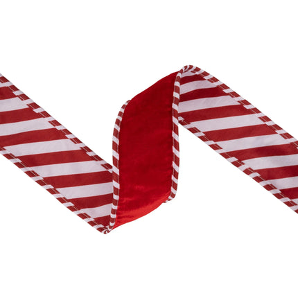 2.5-inch premium wired red velvet ribbon with red white striped backing for vintage holiday gift wrapping