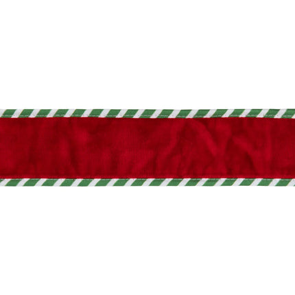 Candy cane striped reverse red velvet wired ribbon perfect for winter party decor 