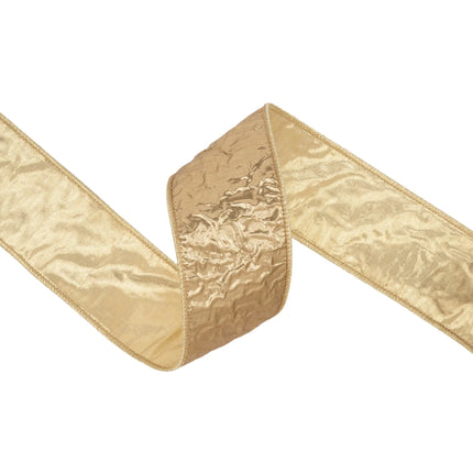 2 1/2"  wired ribbon, embossed gold metallic weave with polished metallic backing for upscale styling