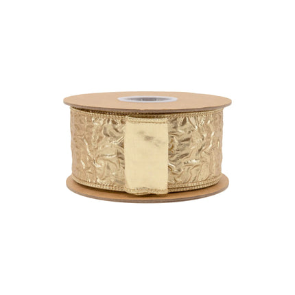 Premium 2 1/2" wired ribbon, hammered gold metallic dupioni paired with smooth metallic backing for luxury crafts