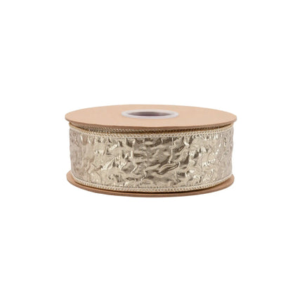 1 1/2" wired ribbon, crinkled champagne metallic dupioni paired with smooth metallic backing for DIY crafts