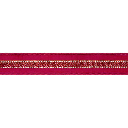 Luxe wired ribbon, hot pink dupioni material embellished with beaded trim and durable pink metallic backing