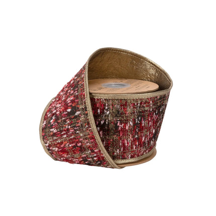 4" wired tweed textured ribbon in hot pink blend with metallic gold backing