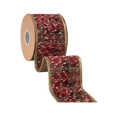 Multicolor pink tweed woven wired ribbon with shiny gold lining, 4-inch width for gift bows 