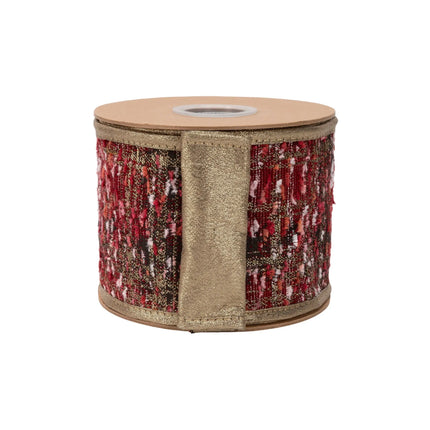 4" chunky textured wired ribbon featuring hot pink mixed threads and metallic gold reverse