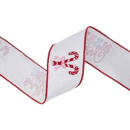 decorative wired ribbon, Merry Christmas embroidered pattern on durable canvas for winter celebrations