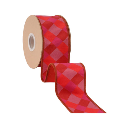 Wide bias plaid dupioni ribbon, 2 1/2" wired with red fused dupioni backing, great for holiday crafts
