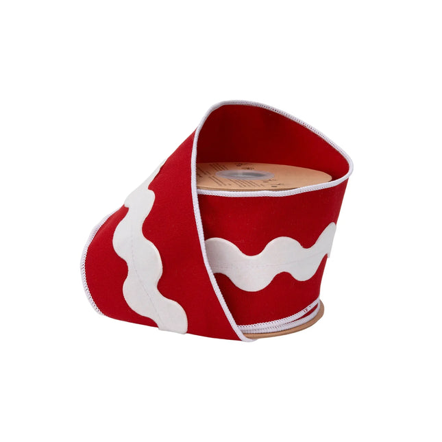 4" wired canvas ribbon, playful white ric rac trim on bold red canvas for festive Christmas decor