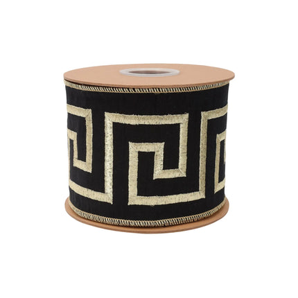 Classic black and gold Greek key wired trim ribbon, 4-inch width for upscale handmade gift bows
