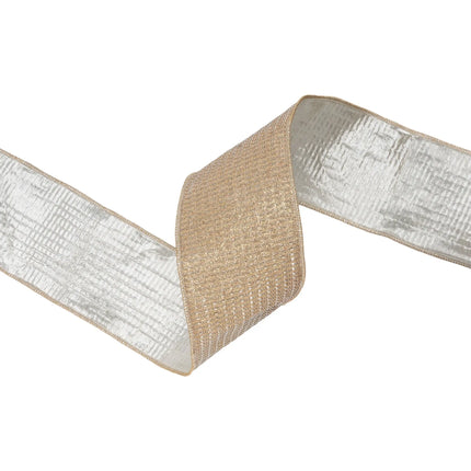 4" wired ribbon, dense gold sparkly weave with polished champagne metallic backing for luxury styling