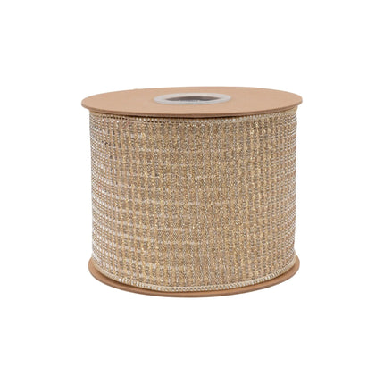 Eye‑catching festive wired ribbon with luminous gold sparkle finish and soft champagne metallic backing accents