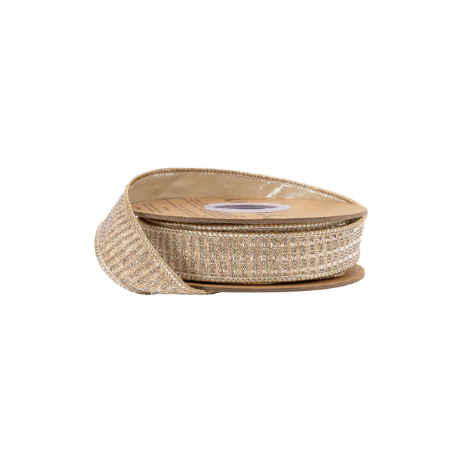 1" wired ribbon, shimmering gold sparkle fabric with luxe champagne metallic backing for holiday decor