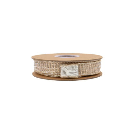 1" wired ribbon, delicate gold sparkle weave paired with reflective champagne metallic backing for DIY crafts