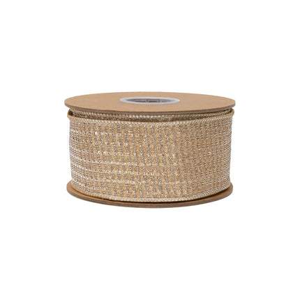 Eye‑catching festive wired ribbon featuring luminous gold sparkle finish and soft champagne metallic backing accents
