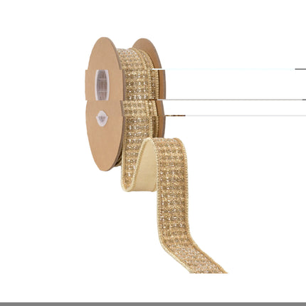 1" decorative wired ribbon, subtle gold sparkly weave with polished gold metallic backing for luxury styling