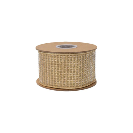 Wide gold sparkle wired ribbon, featuring glittering grid texture and reflective gold metallic reverse side