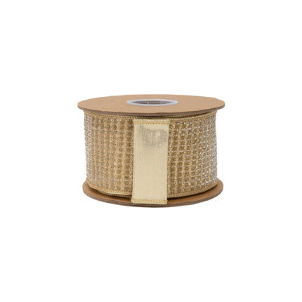 Premium 2 1/2" wired ribbon, textured gold sparkle fabric paired with smooth gold metallic backing for luxury crafts