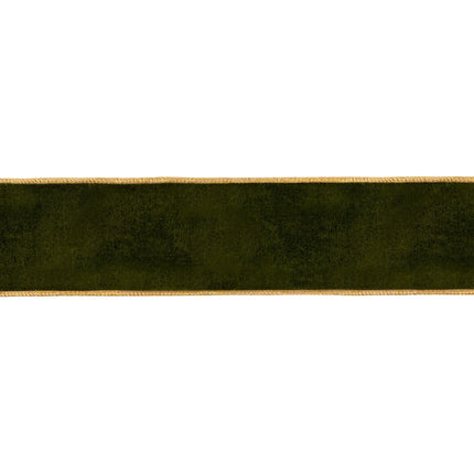2.5-inch premium solid green velvet wired ribbon with metallic gold backing for gift wrapping