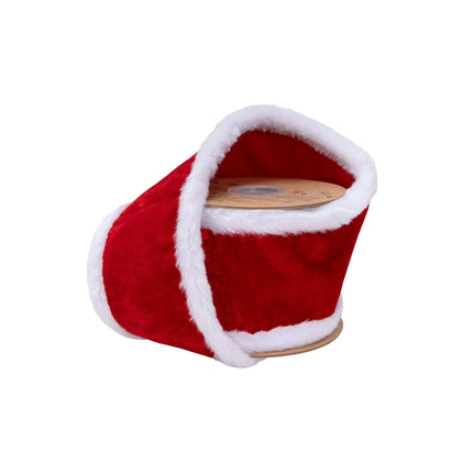 4" premium red velvet wired ribbon with fluffy white fur piping, ideal for Santa-style Christmas wreath