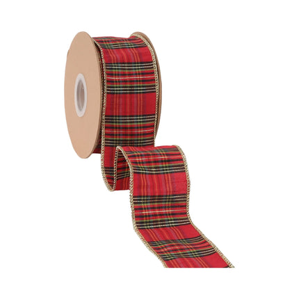 2 1/2" vintage burgundy plaid wired ribbon featuring shimmer metallic lines for seasonal floral arrangement 