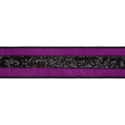 Glam craft wired ribbon, vibrant purple dupioni material finished with dazzling black sequin band detailing