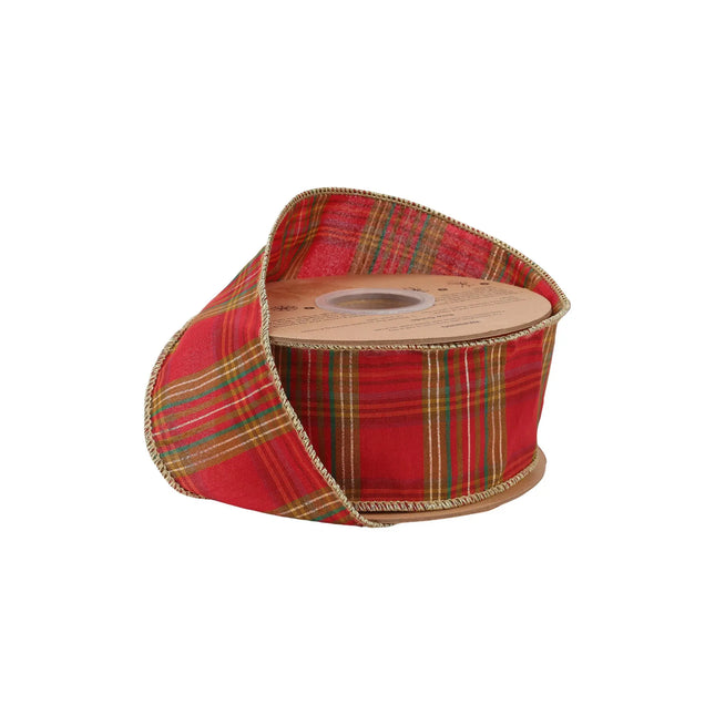 2 1/2" wired red metallic plaid ribbon, perfect for holiday wreaths and gift bows.