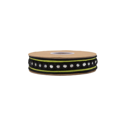 Bright green dupioni ribbon, 1"  featuring reflective silver circle trim for statement decor