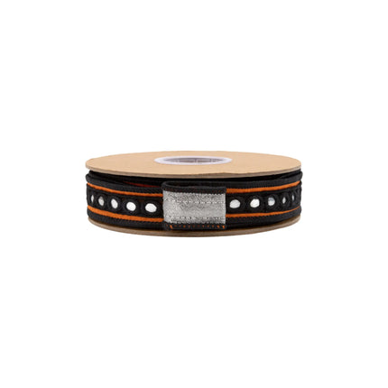 Premium 1" dupioni ribbon, smooth orange fabric accented with intricate circular mirror trim